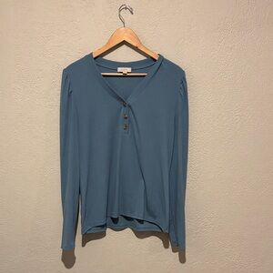 LOFT Blue Long Sleeve V-Neck Top